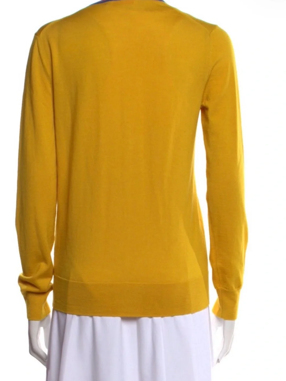 Tory Burch Yellow Cardigan with Blue and Red Contrast Trim